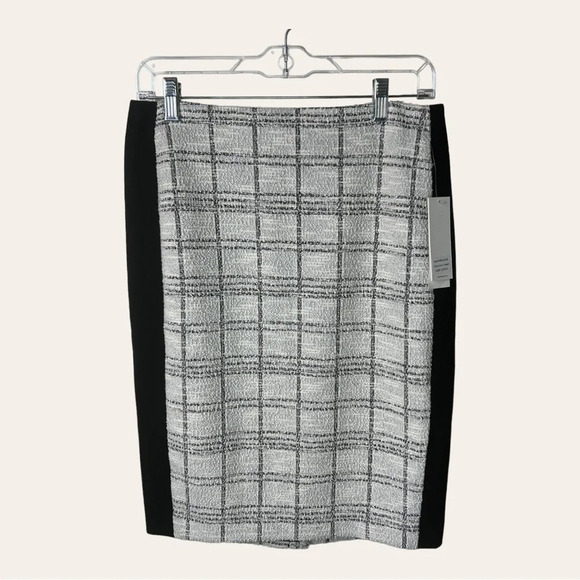 0899. CALVIN KLEIN TWEED PENCIL SKIRT SIZE‎ 6 CREAM/METALLIC SILVER/BLACK - Picture 5 of 12